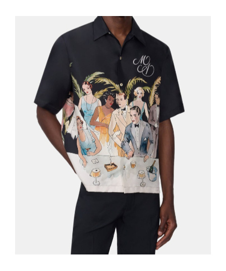 Amiri Mens Black Graphic-print Short-sleeve Silk Bowling Shirt In Black