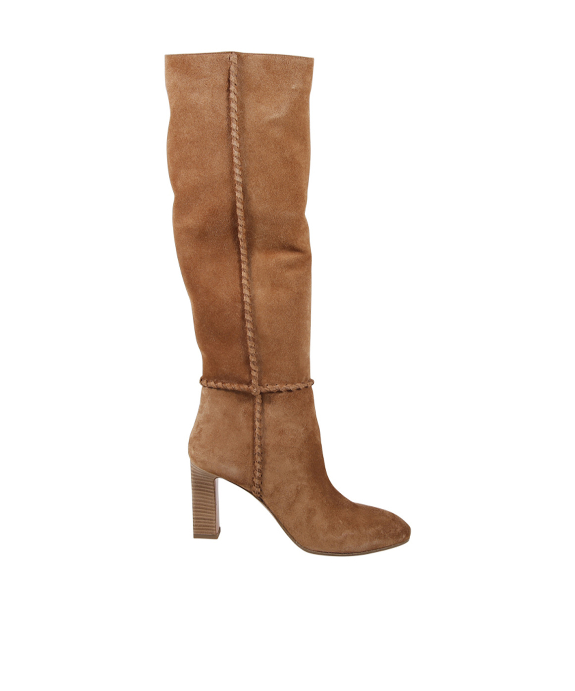 Aquazzura Indy 85 Whipstitched Suede Knee Boots In Brown