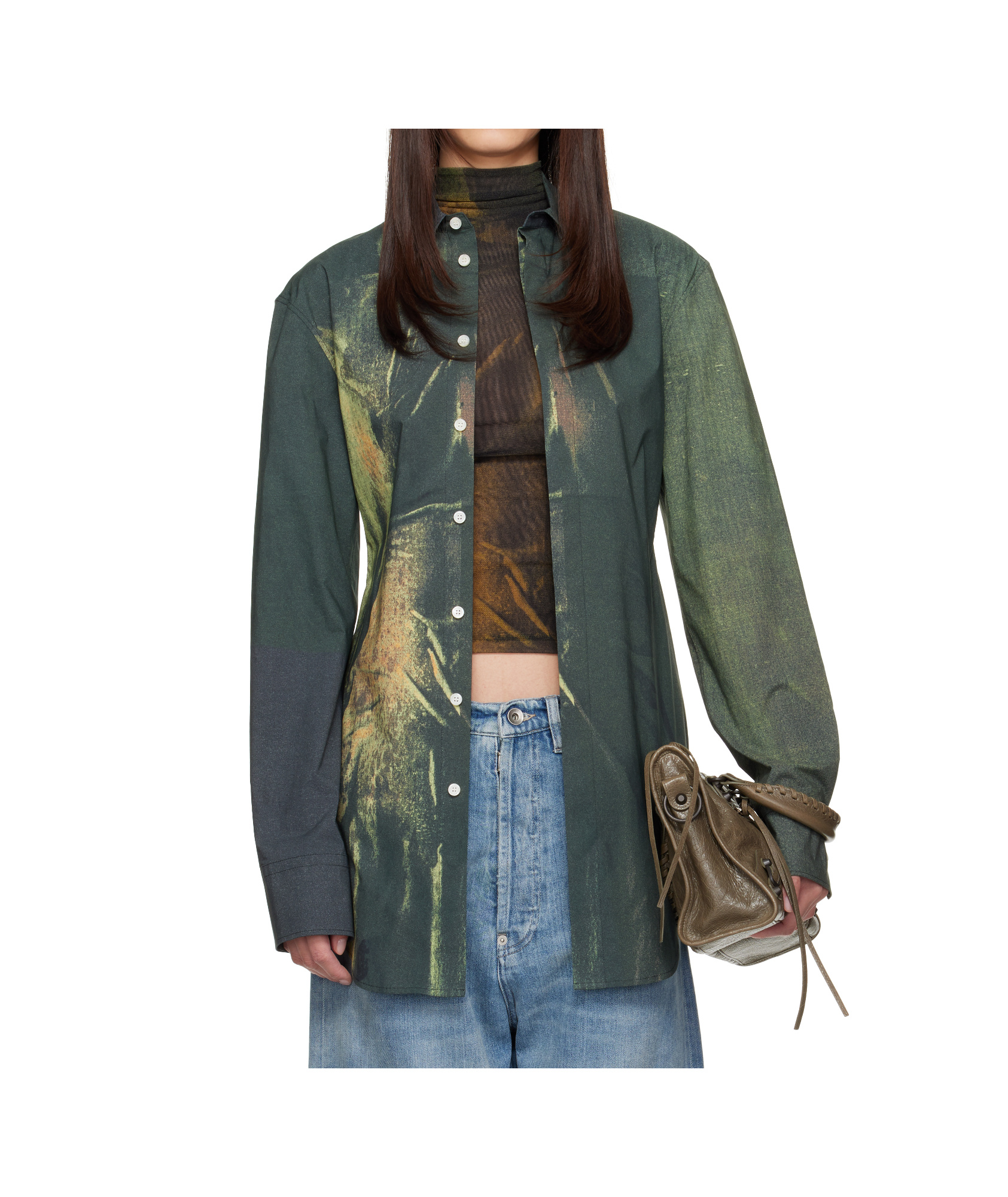 Jean Paul Gaultier Stretch Cotton Poplin Shirt. Graphic Printed Throughout. In Green