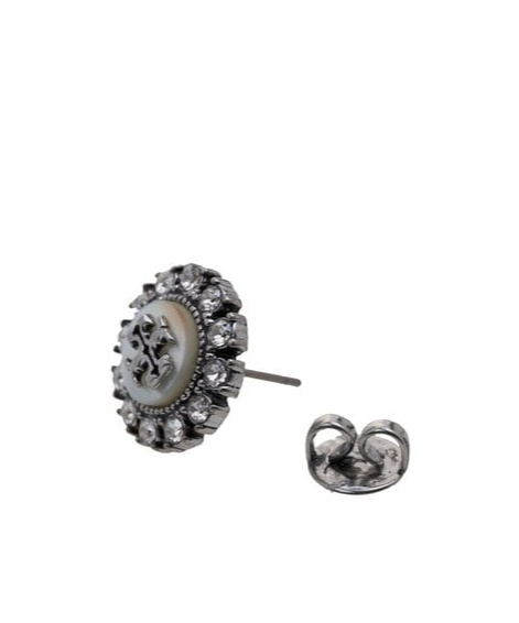 Tory Burch Double-t Crystal Earrings In Gray