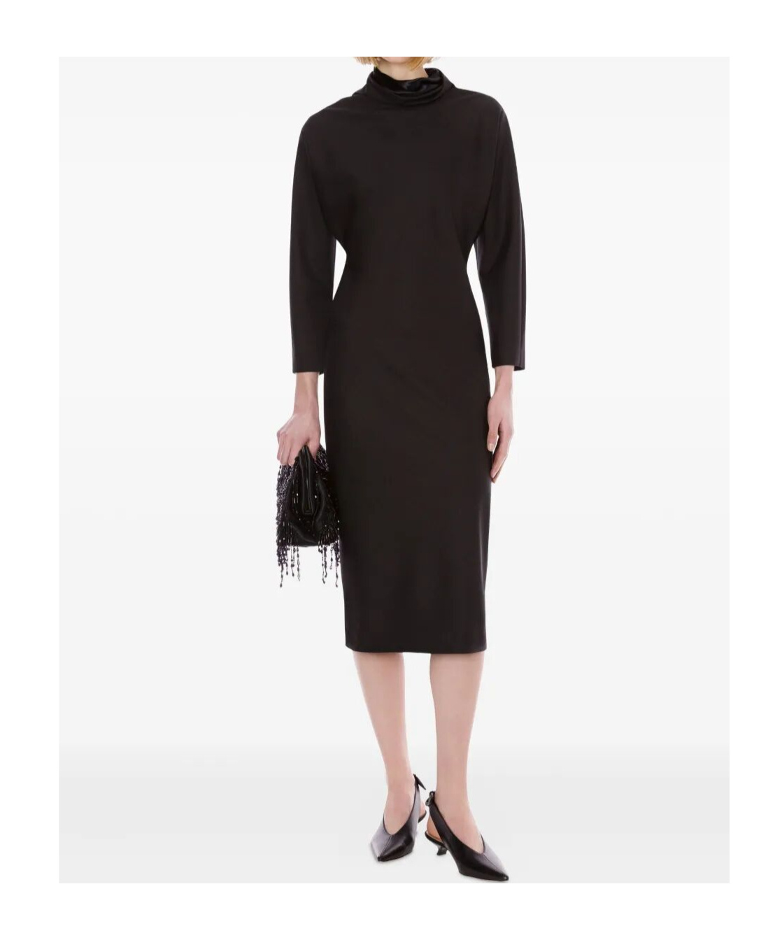 Alberta Ferretti Slit Back Fitted High Neck Midi Dress In Black