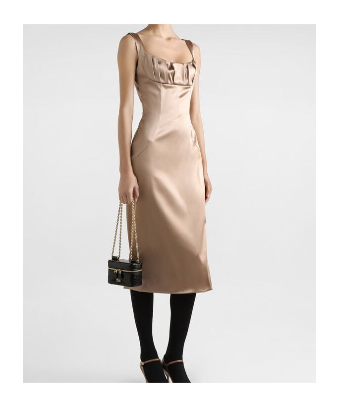 Dolce & Gabbana Ruched Stretch-satin Midi Dress In Neutral