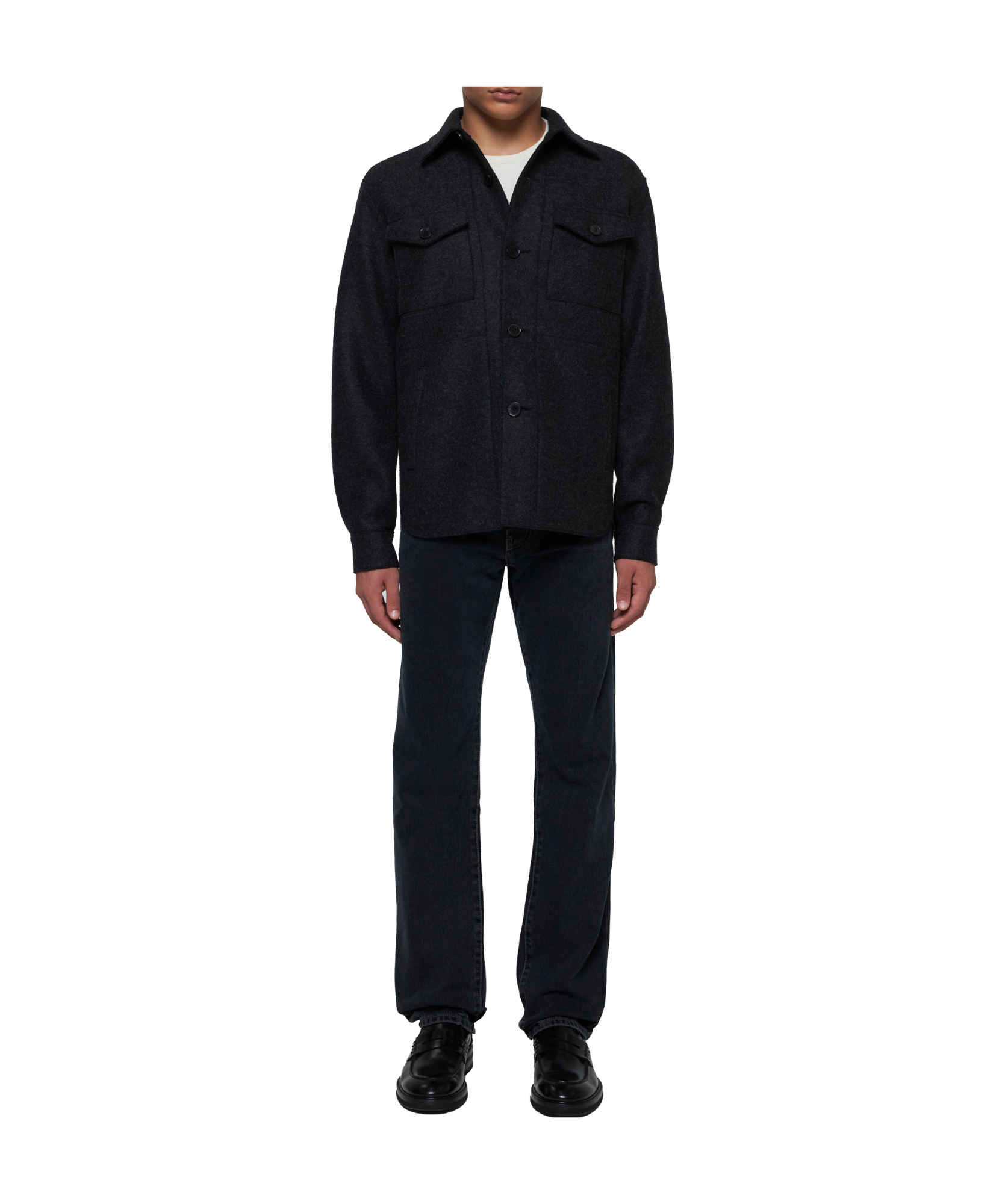Harris Wharf London Wool Shirt Jacket In Black