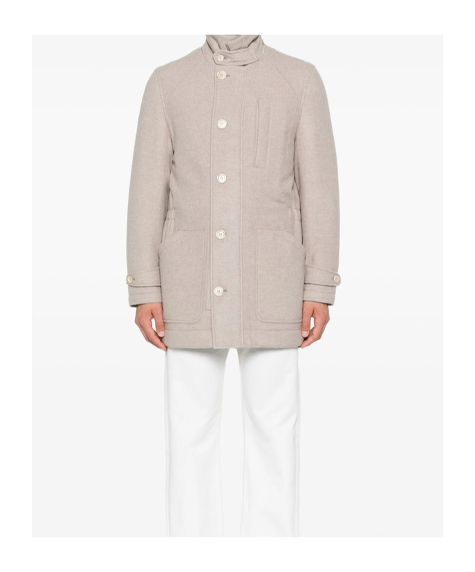 Brunello Cucinelli Trimmed-collar Single-breasted Coat In Neutral
