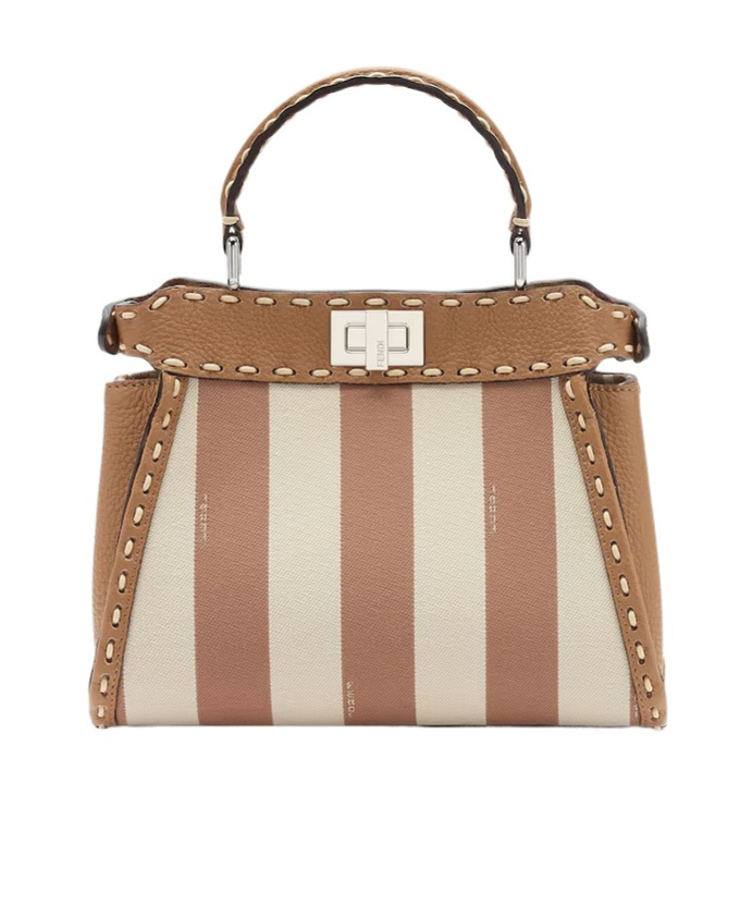 Fendi Jacquard Fabric Handbag With Pequin Striped Motif In Nude
