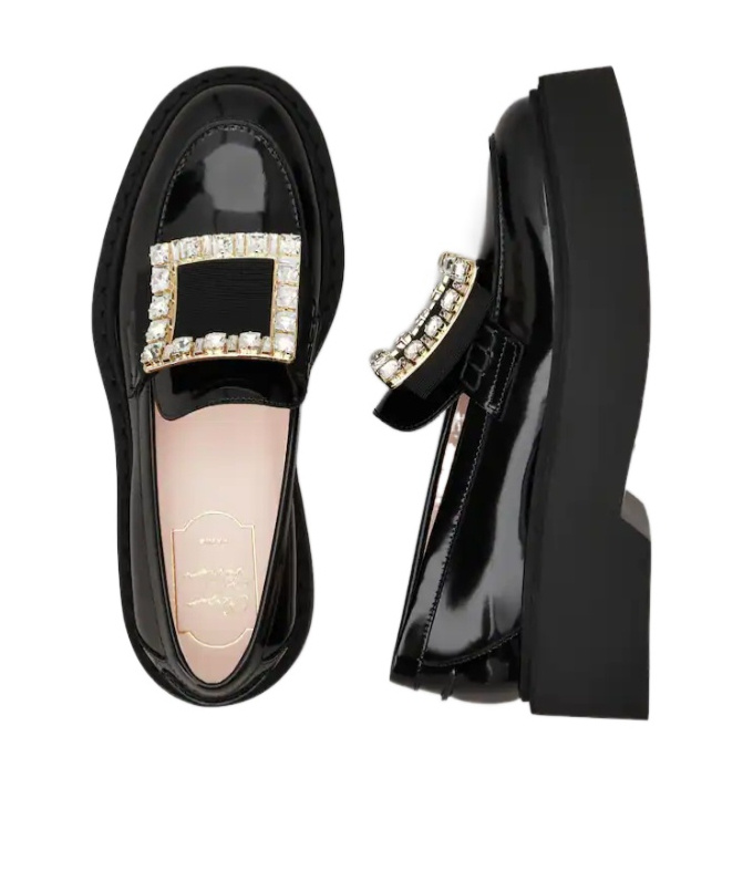 Roger Vivier Viv' Rangers Crystal Embellished Leather Loafers In Black