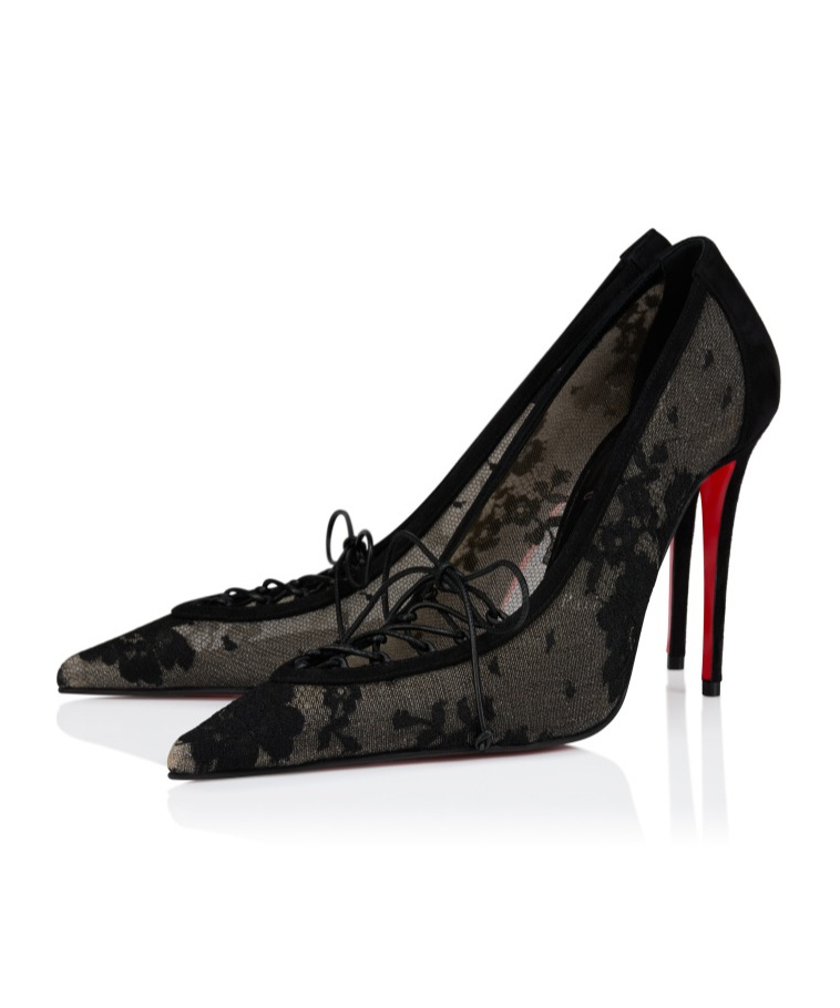Christian Louboutin Km Lace 100 Suede-trimmed Pumps In Black