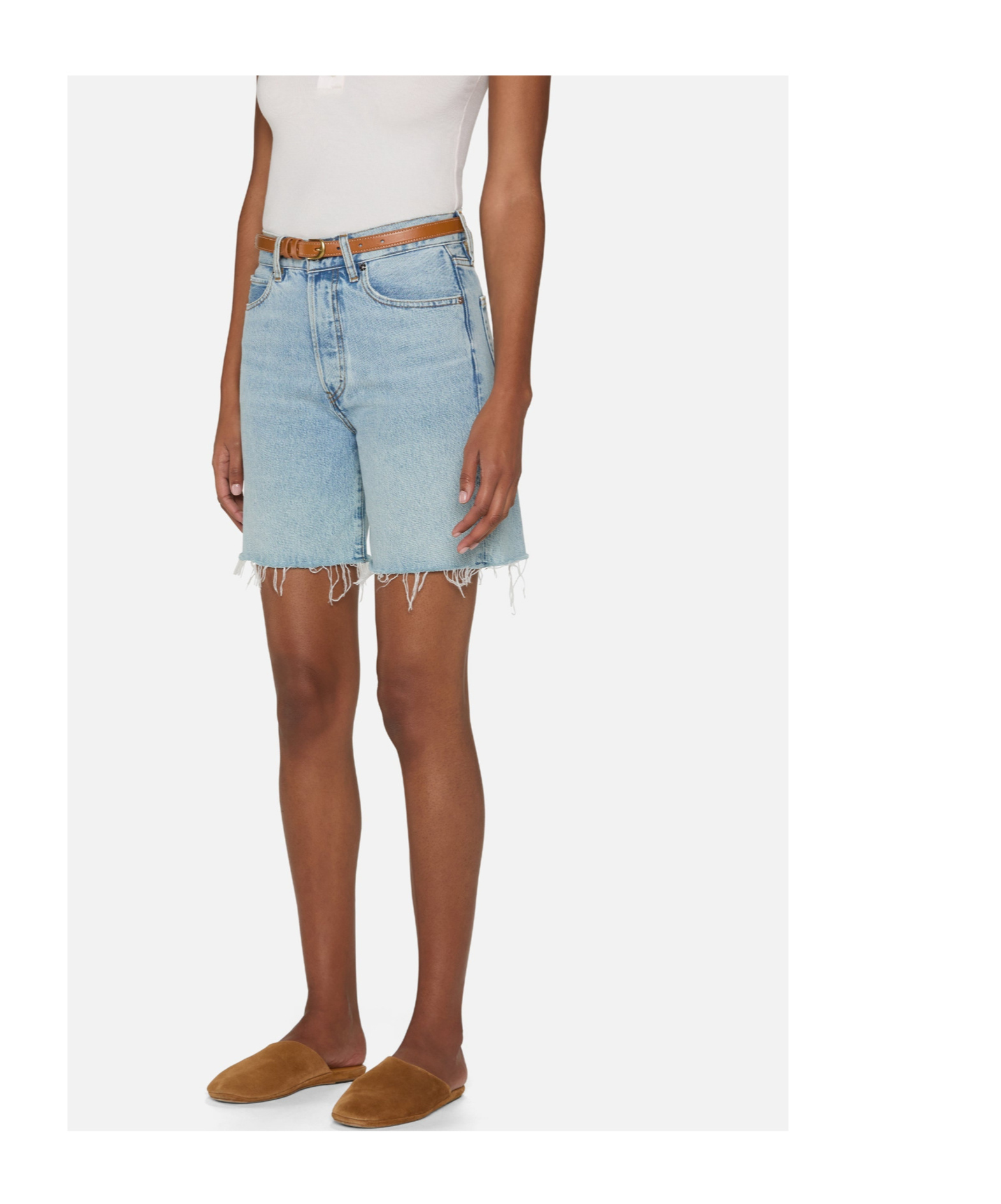 Frame Frayed Denim Shorts In Gray