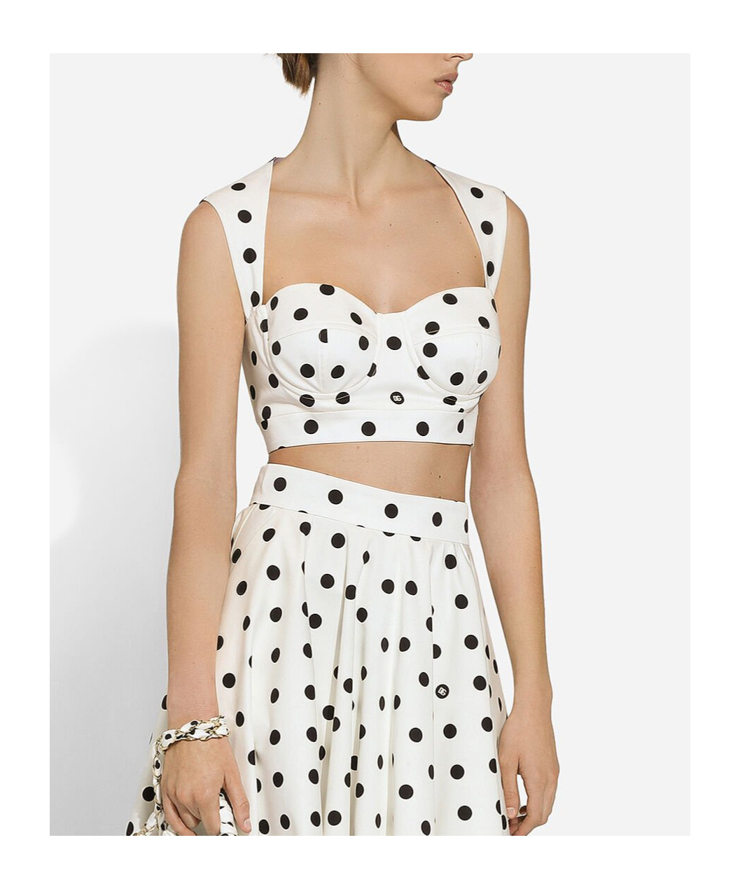 Dolce & Gabbana Polka-dot Cotton-blend Drill Crop Top In White
