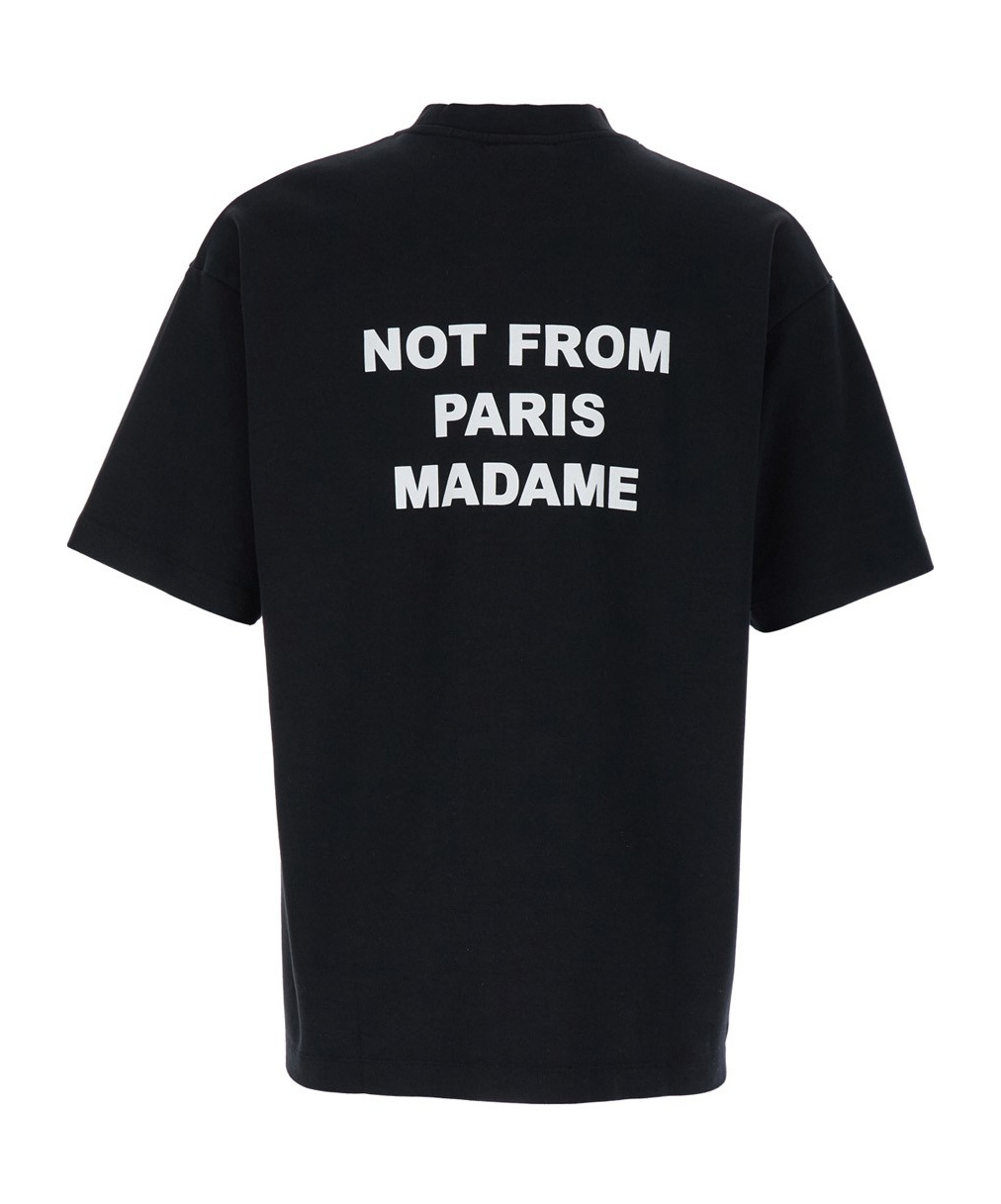 Drôle De Monsieur Black Crewneck T-shirt With Slogan Print On The Front And Back In Black