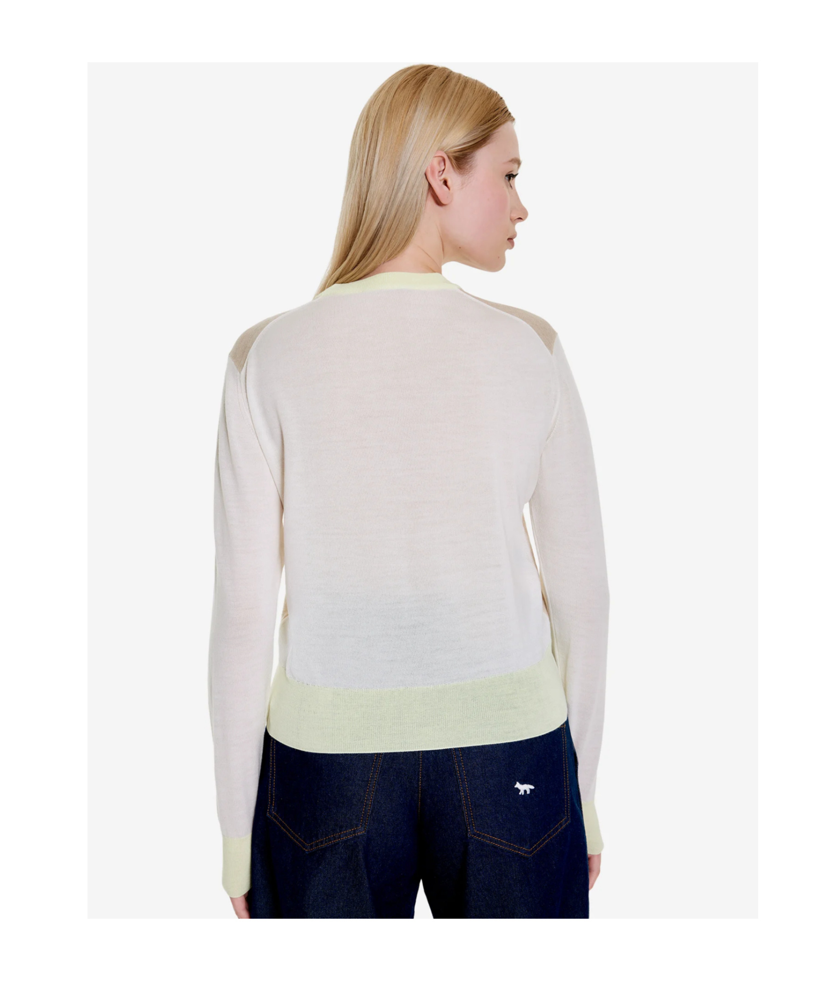 Shop Maison Kitsuné Wool Round-neck Long-sleeve Sweater In Nude