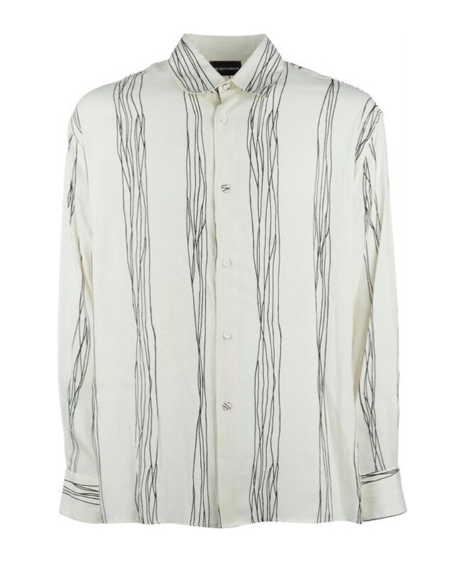 Emporio Armani Striped Long Sleeve Shirt In White
