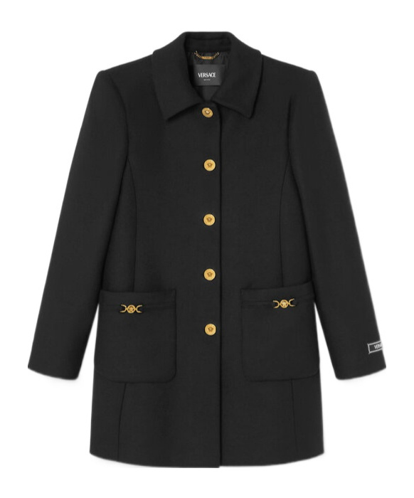 Versace A-line Felted-wool Coat In Black