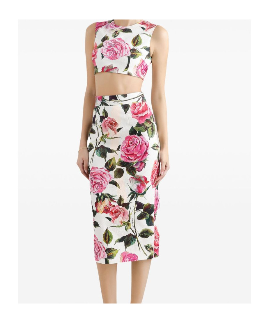 Dolce & Gabbana Jacquard Crop Top With Rose Print In White