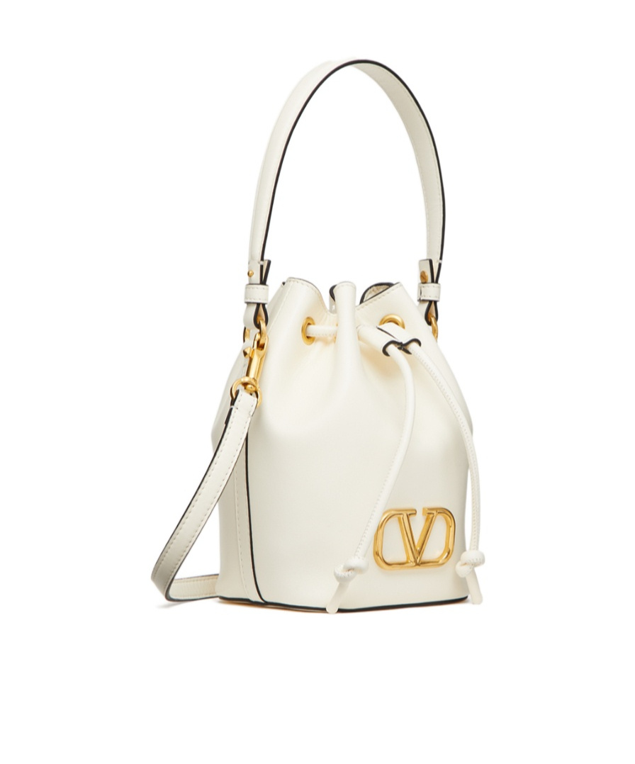 Valentino Vlogo Bucket Bag Contrast Trim In White