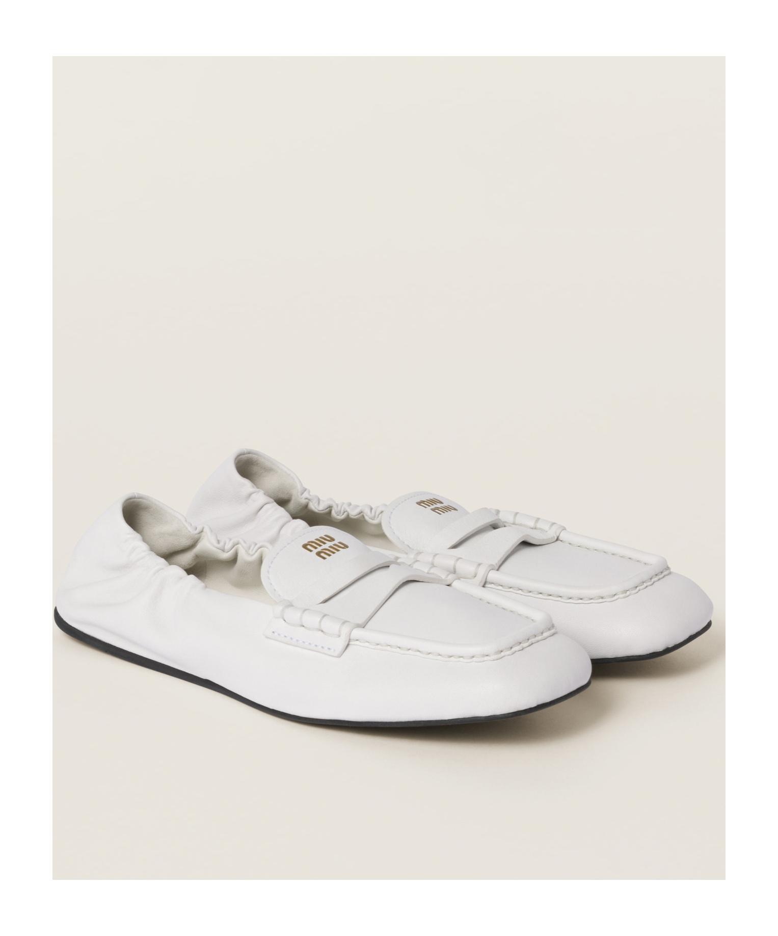 Miu Miu White Leather Loafers In White