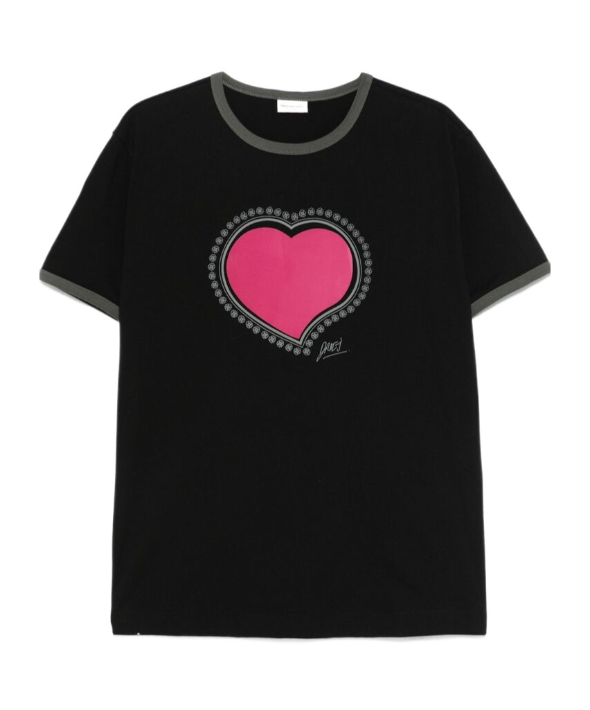 Dries Van Noten Love Pattern T-shirt In Black