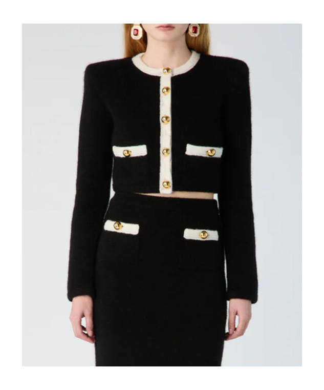 Alessandra Rich Alpaca Knitted Cropped Cardigan In Black