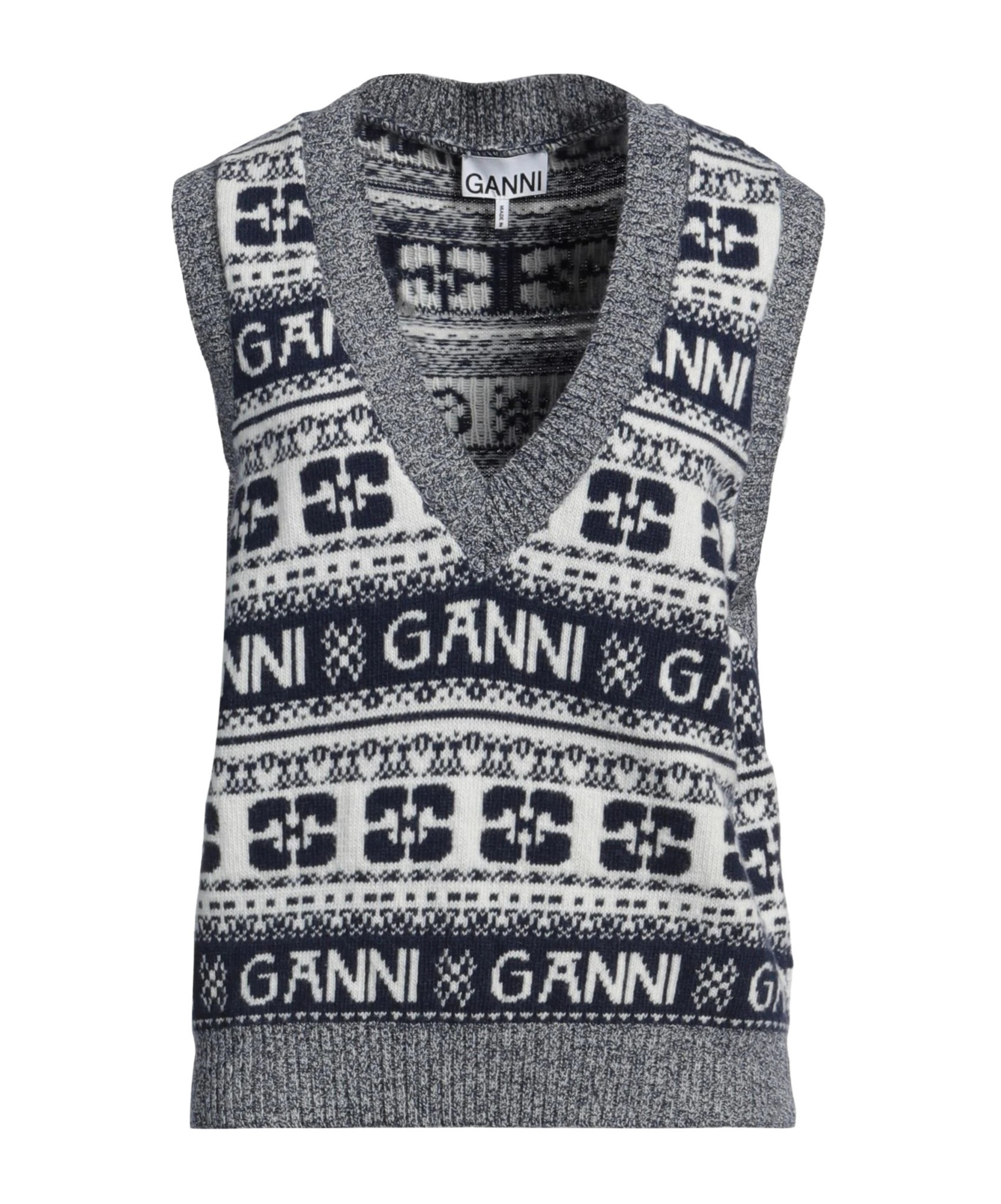 Ganni Two-tone Lightweight Knit Vest In Gray
