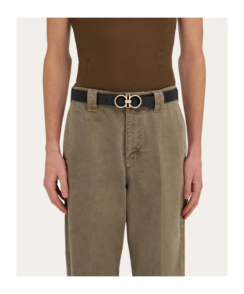 Ferragamo Reversible And Adjustable Gancini Belt In Black