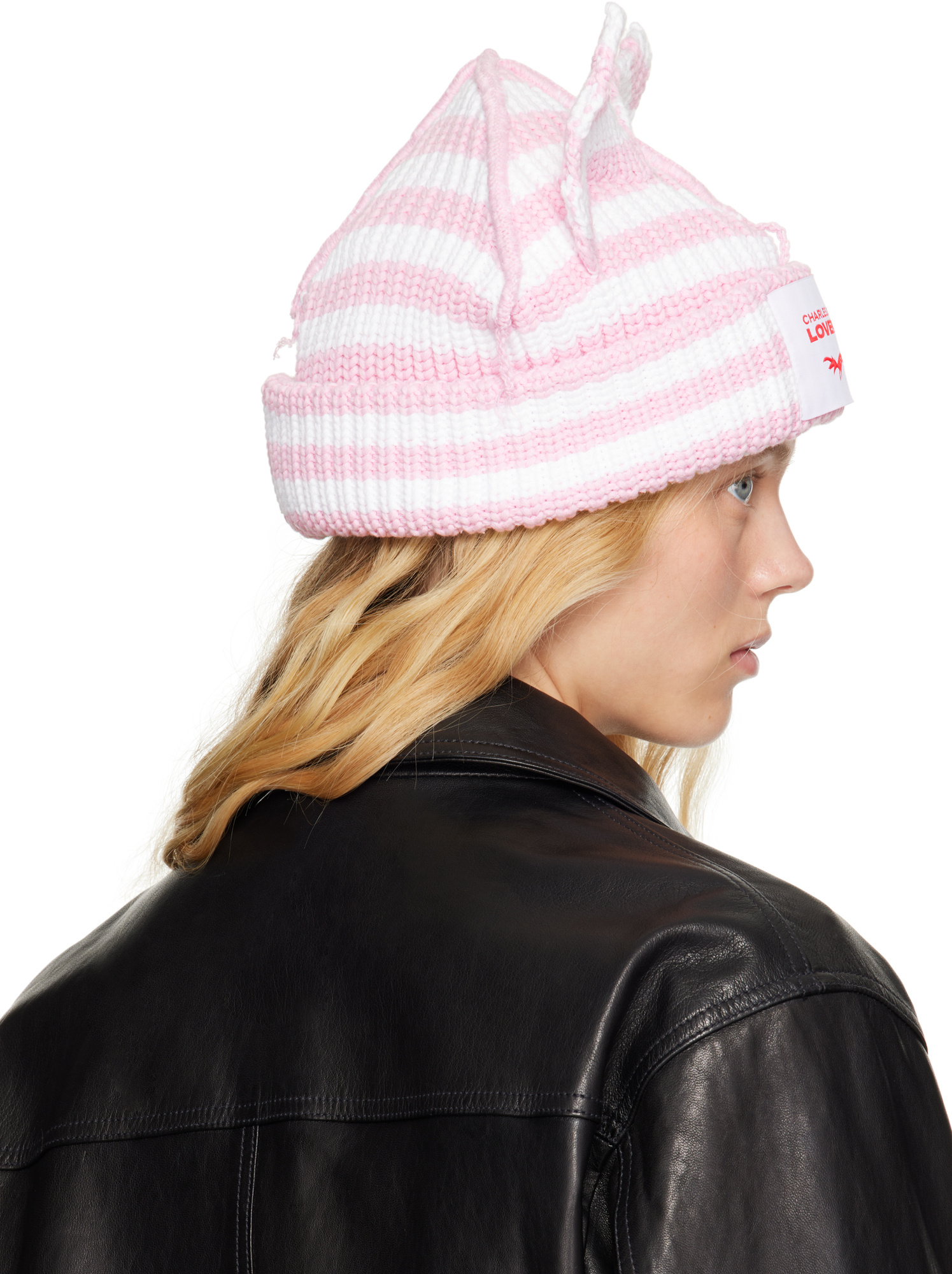 Charles Jeffrrey Loverboy Chunky Ears Beanie In Pink/white