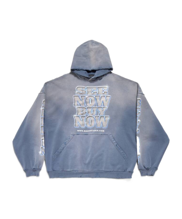 Balenciaga Slogan-print Cotton Hoodie In Blue