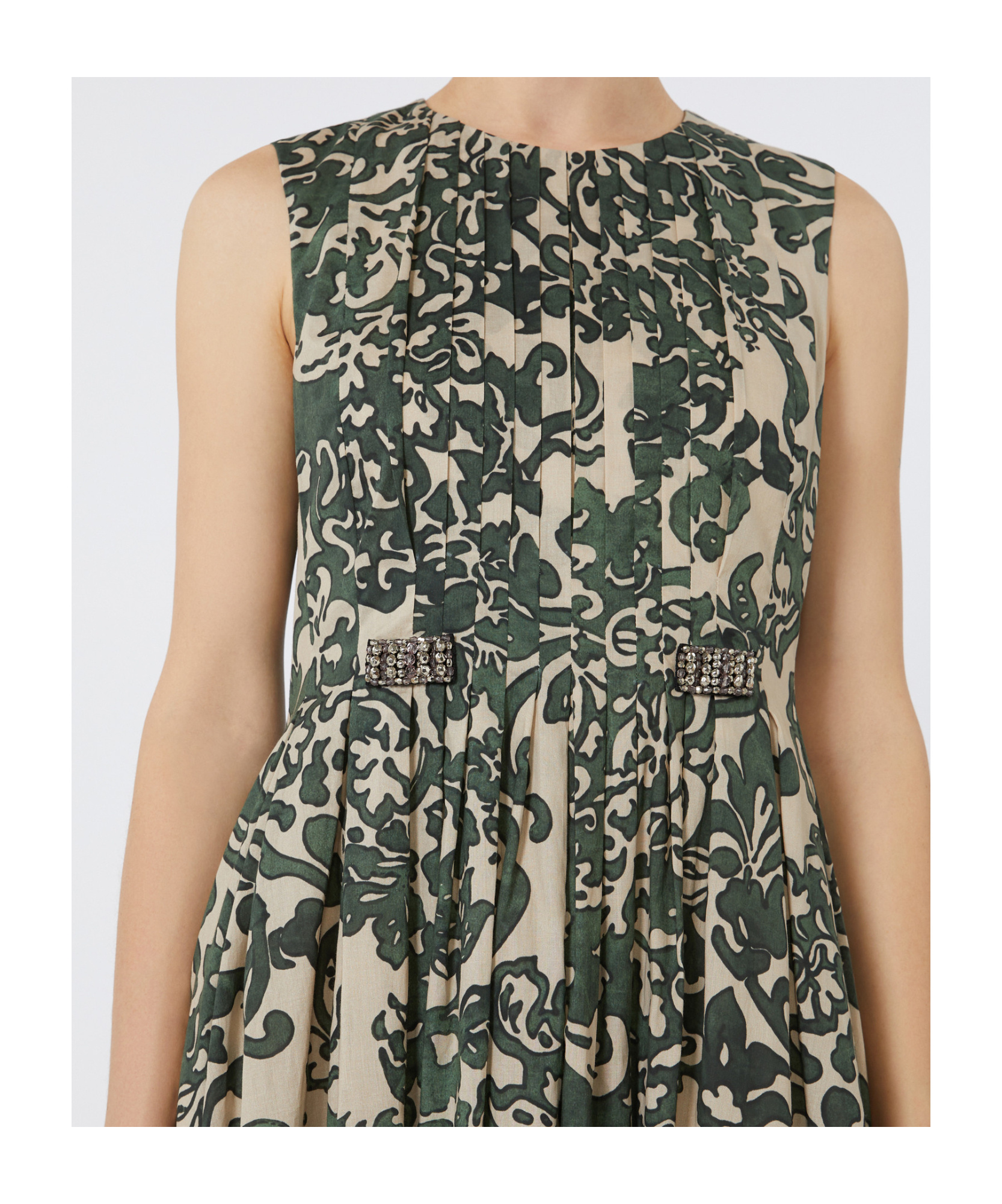 Max Mara Venic Print Pleated Cotton Voile Dress In Green