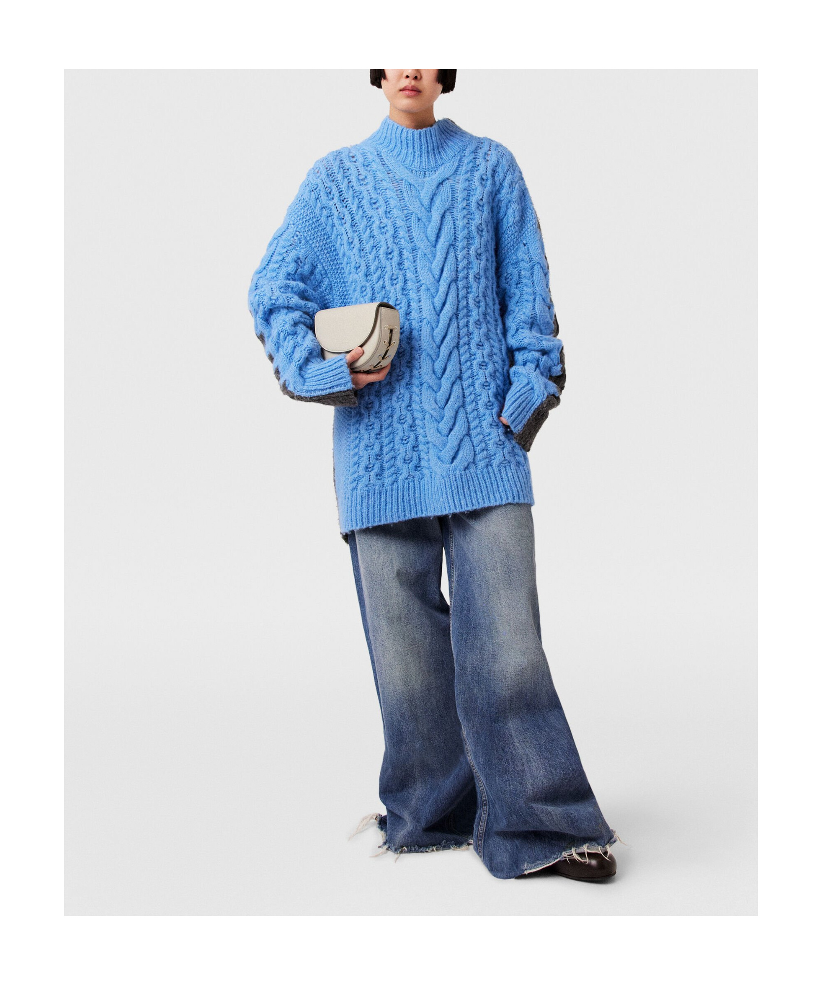 Stella Mccartney Oversized Two-tone Cable-knit Alpaca-blend Turtleneck Sweater In Blue