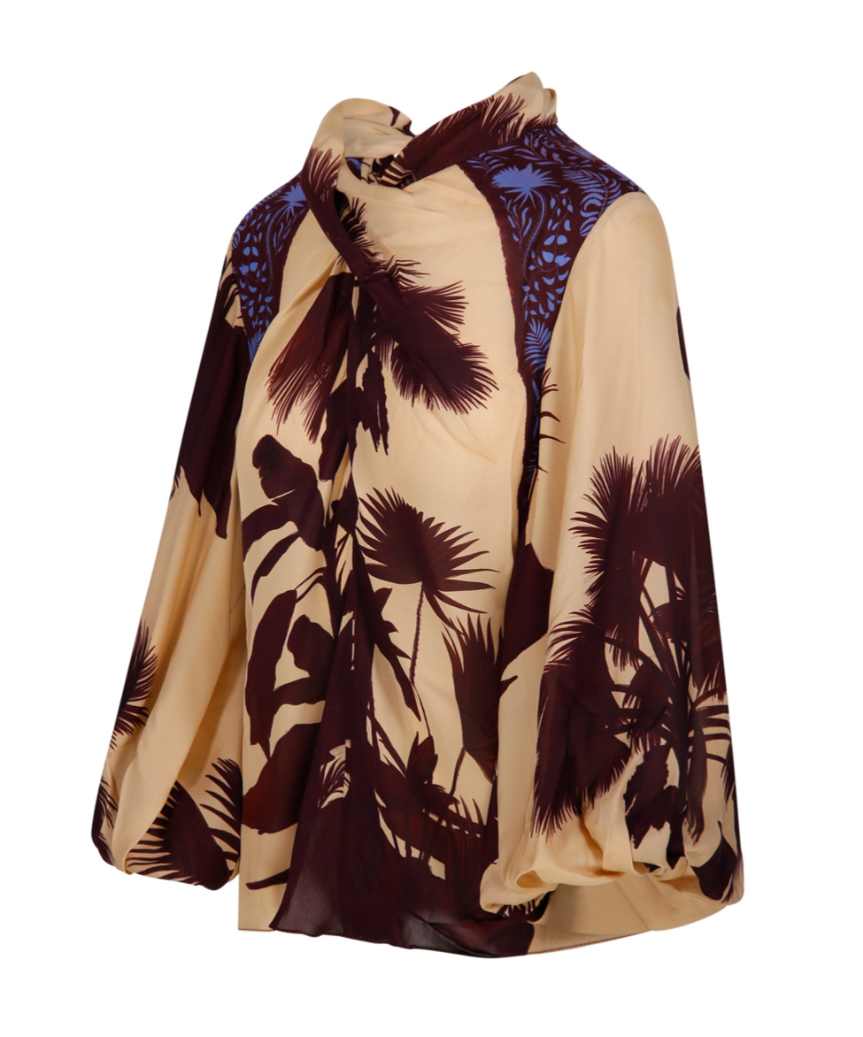 Johanna Ortiz Intricate Islands Cowl Printed Silk Blouse In Nude