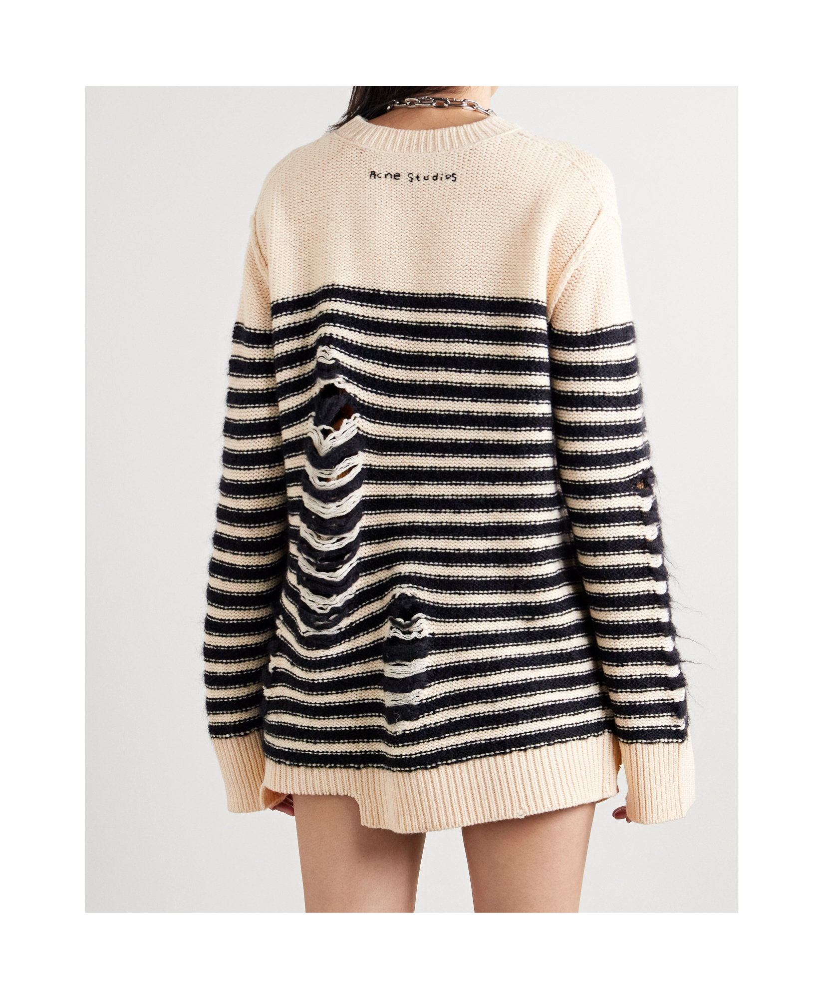 Acne Studios Distressed Striped Wool-blend Sweater In Nude