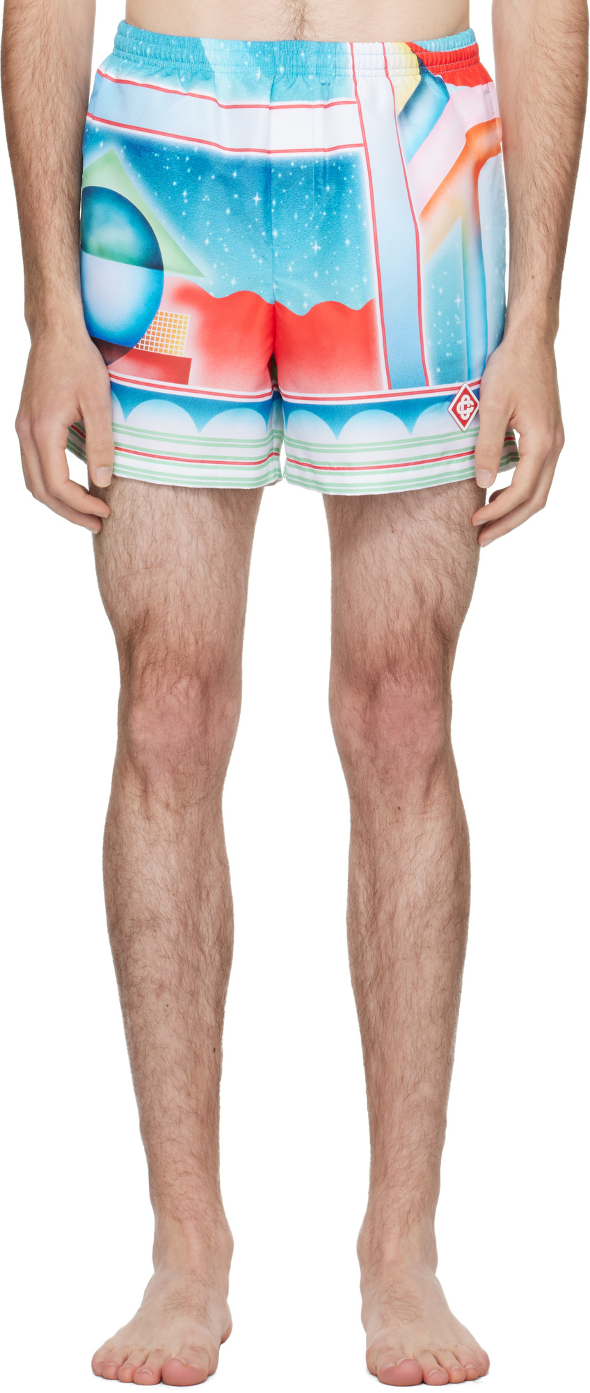 Casablanca Silk Galaxy Court Print Shorts In Blue