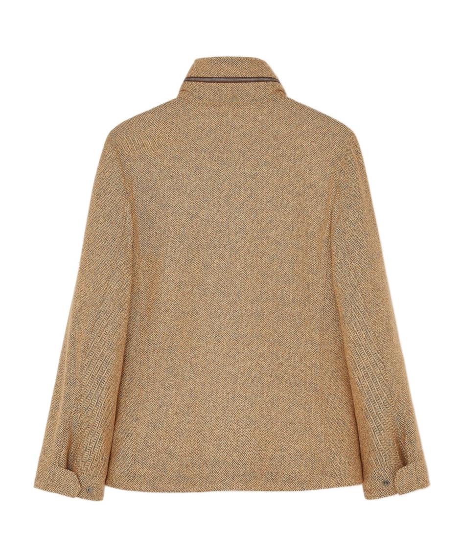 Loro Piana Traveller Min Jacket In Camel Brown Herringbone Pattern