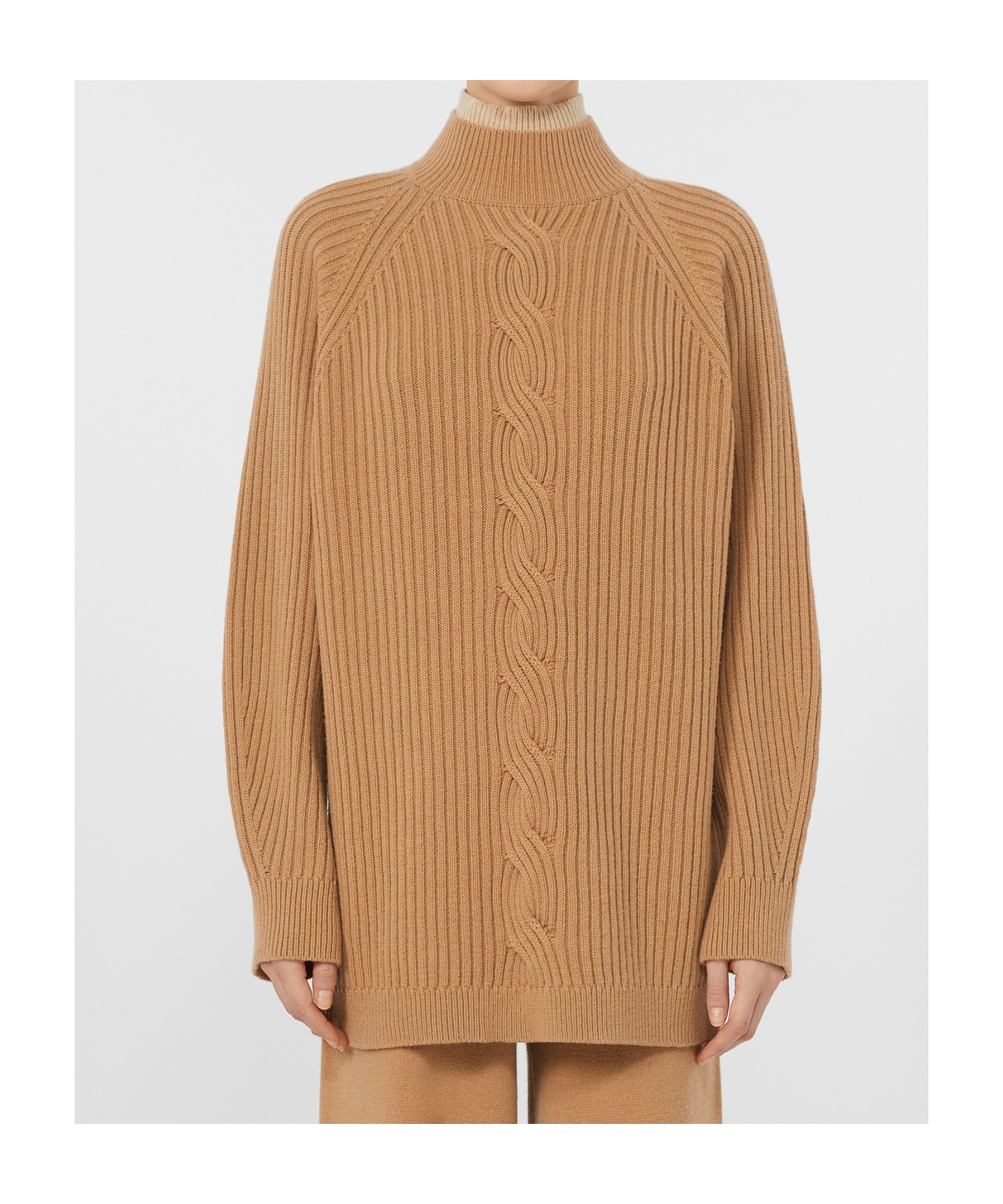 Max Mara Alcazar Cable Knit High Neck Sweater In Brown