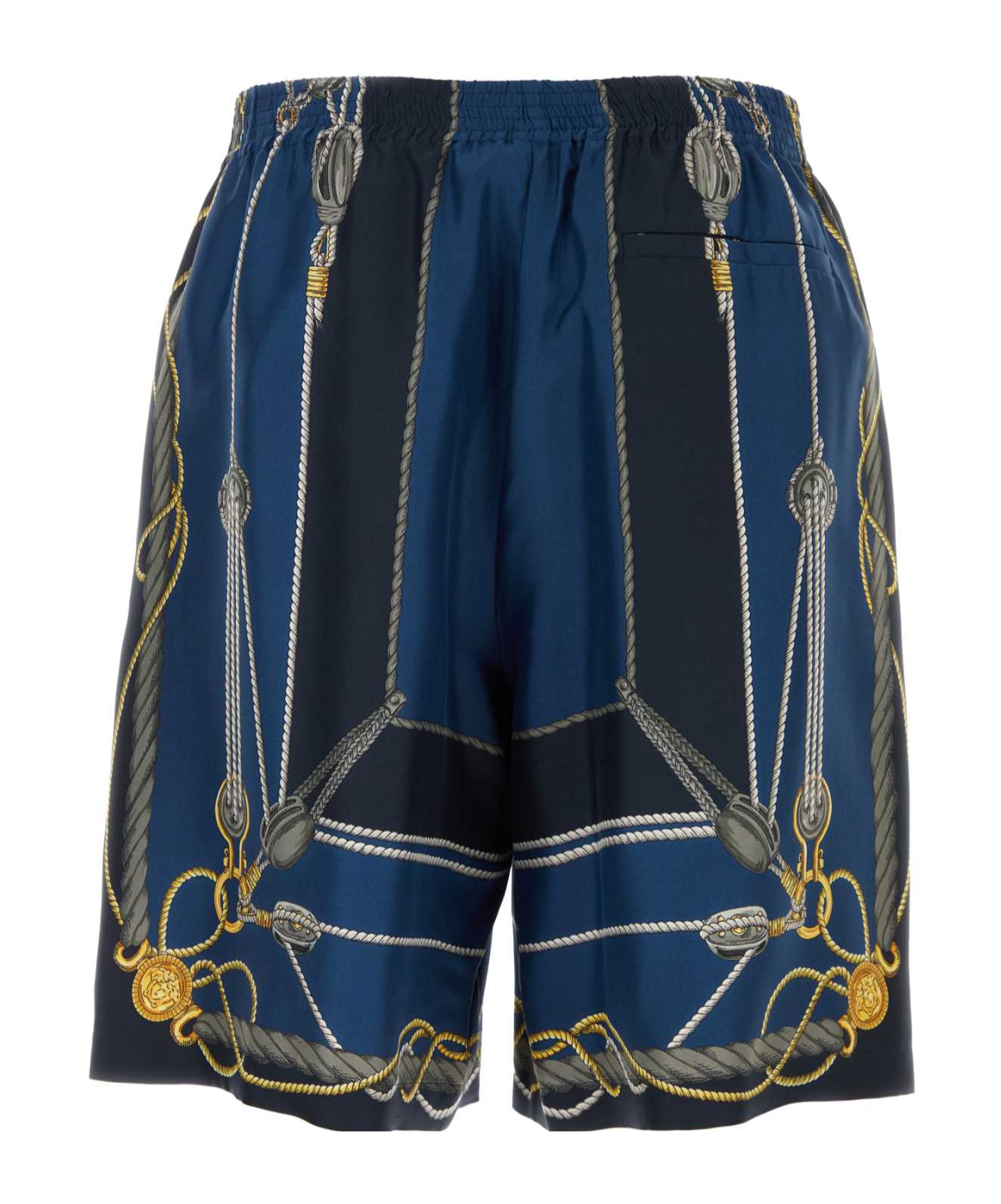 Versace Pattern-printed Elasticated Waistband Bermuda Shorts In Blue