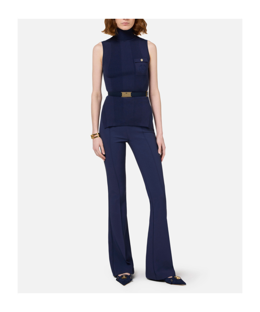 Elisabetta Franchi Logo Embroidered Narrow-ribbed Turtleneck Top In Black