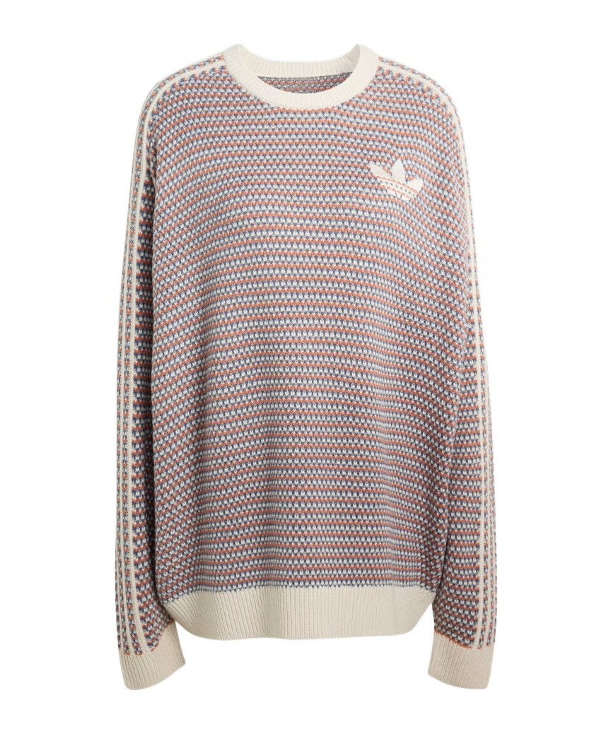 Adidas Originals Trefoil-embroidered 3-stripes Sweater In Bliss/gray Three/bliss