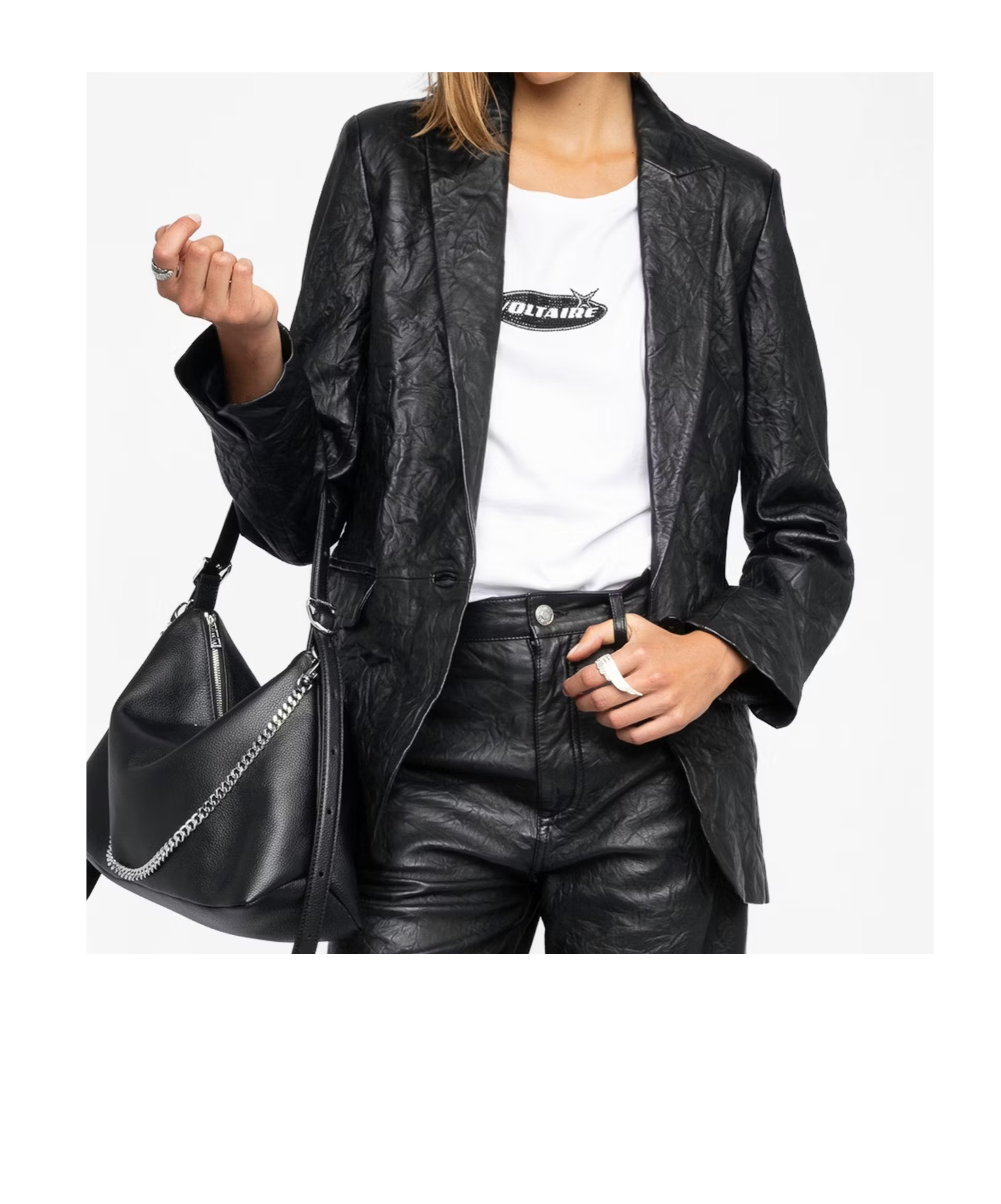 Zadig & Voltaire Long-sleeved Leather Jacket In Black