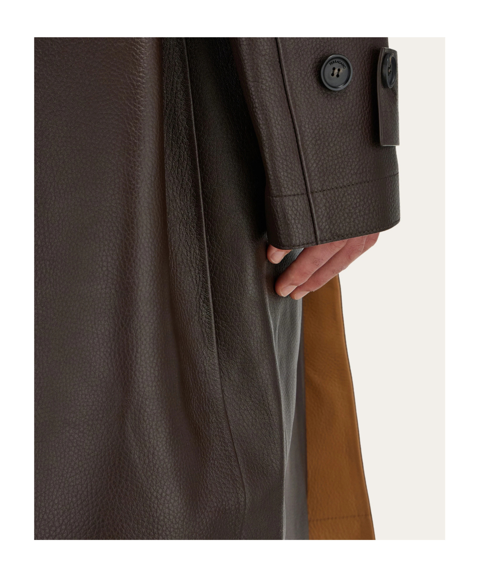 Ferragamo Long Leather Trench Coat With Belted Waist In Brown