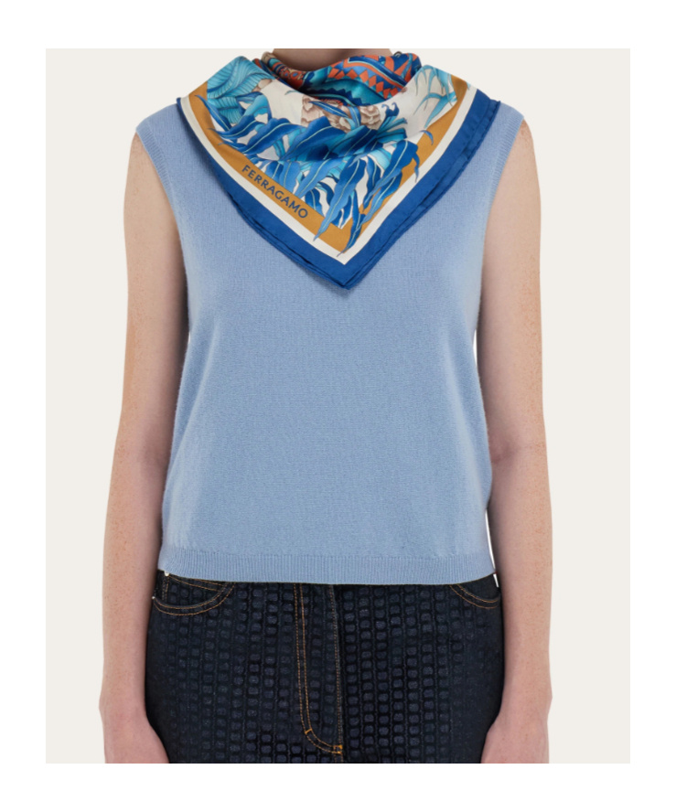 Ferragamo India Print Silk Scarf In Blue