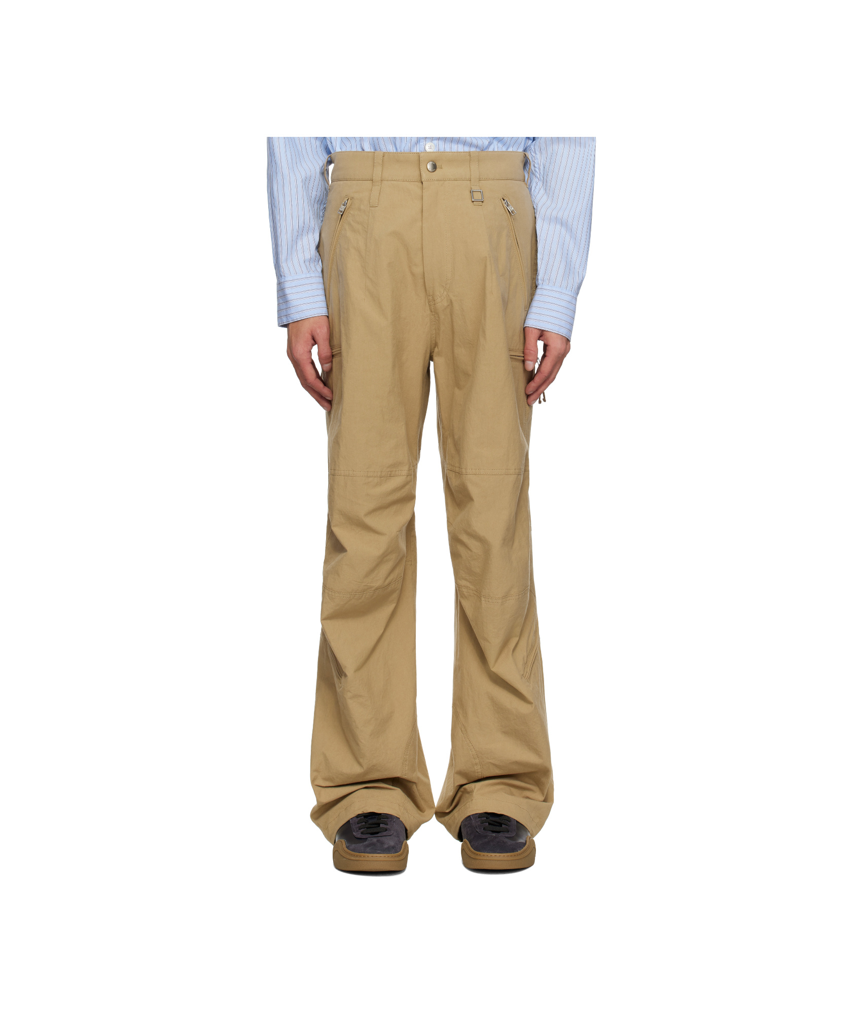 Wooyoungmi Beige Cotton Parachute Trousers In Camel