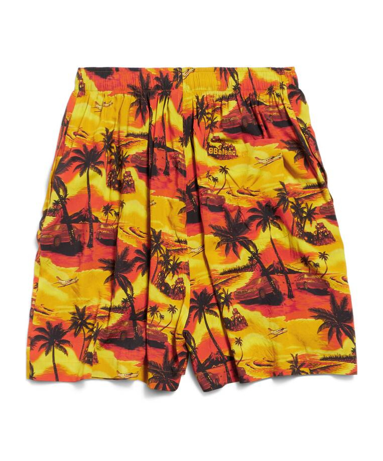 Balenciaga Tropical Print Pyjama Shorts In Multicolor