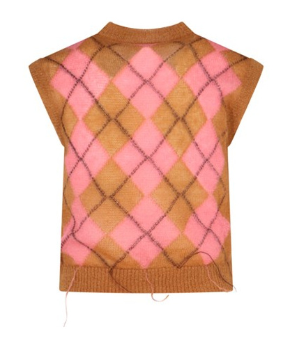 Marni Brown Mohair Argyle Vest With Floating Threads In Pink