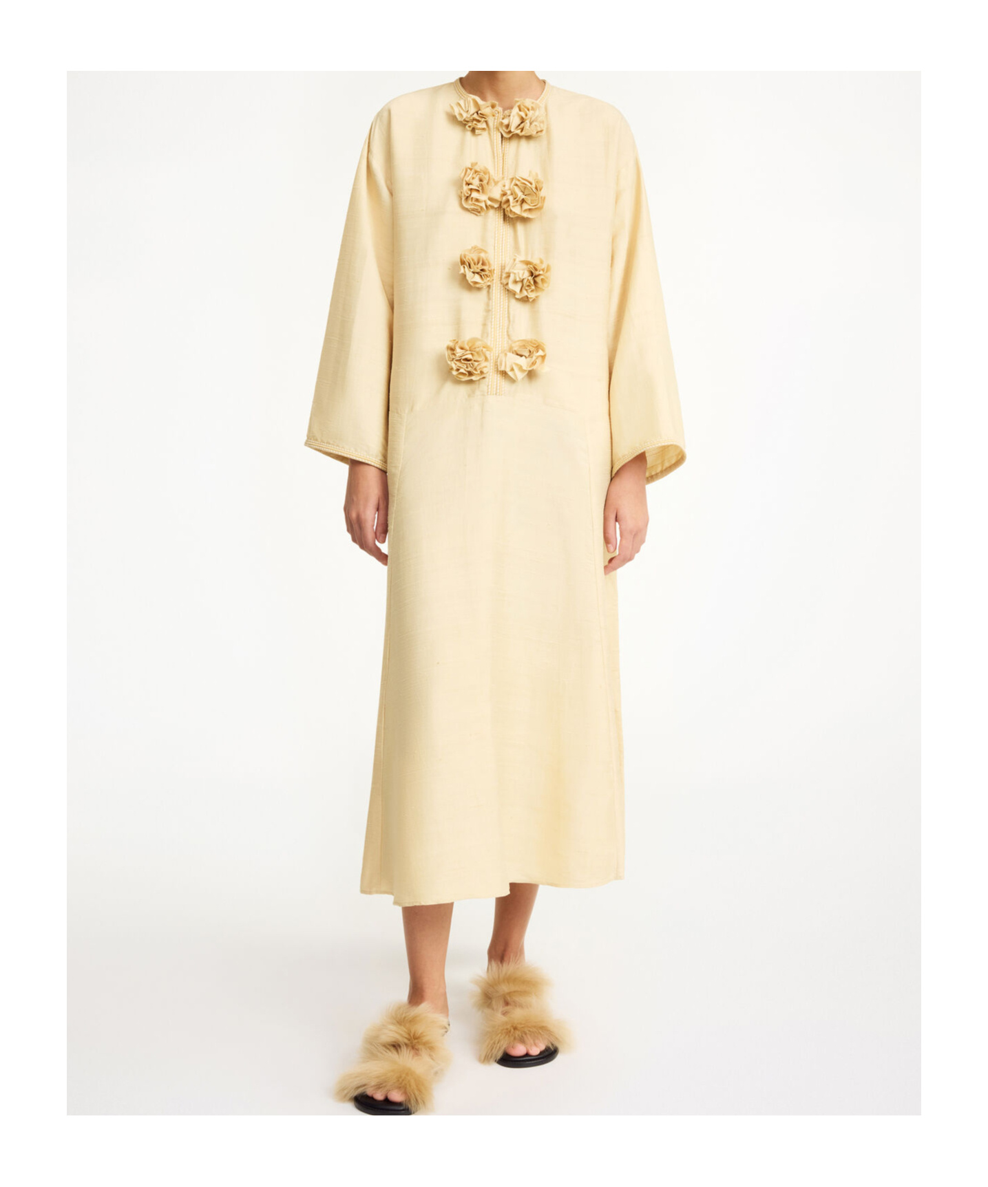 By Malene Birger Cicelia Rosette-detailed Silk Maxi Dress In Nude