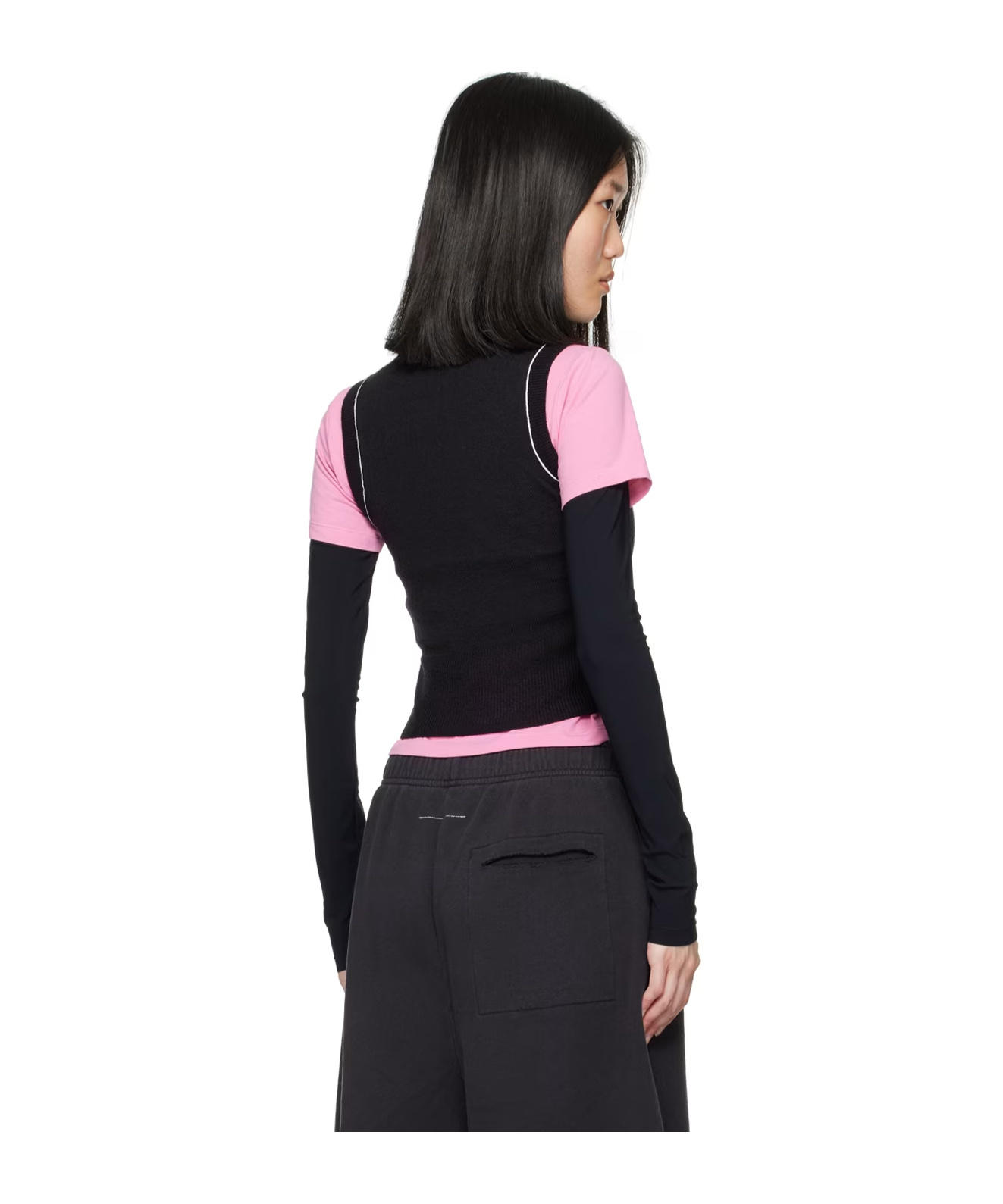 Mm6 Maison Margiela Stitching Detail Knitted Vest In Black