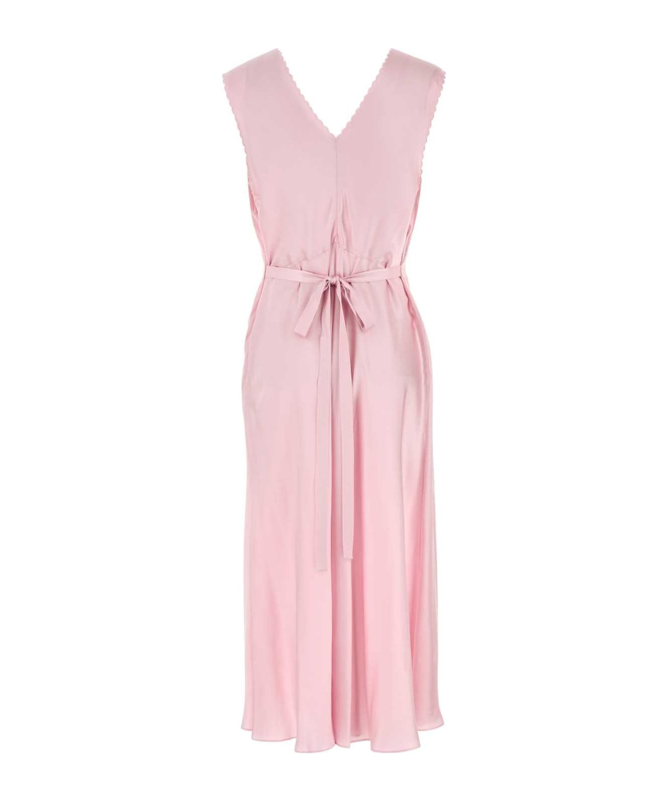 Prada Satin Dress With Lace Detailing And V-neckline In Pink