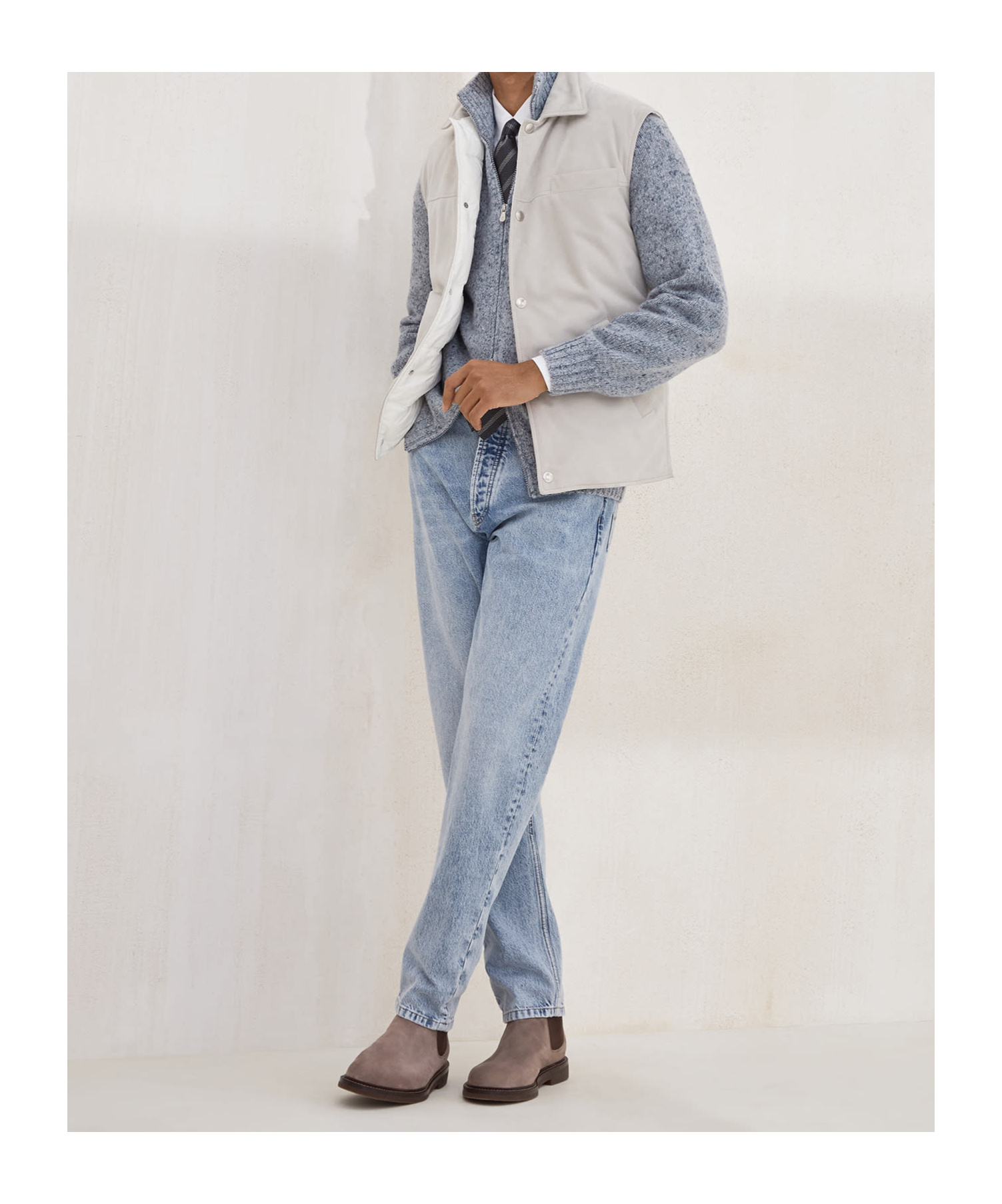 Brunello Cucinelli Suede Down Vest In Gold