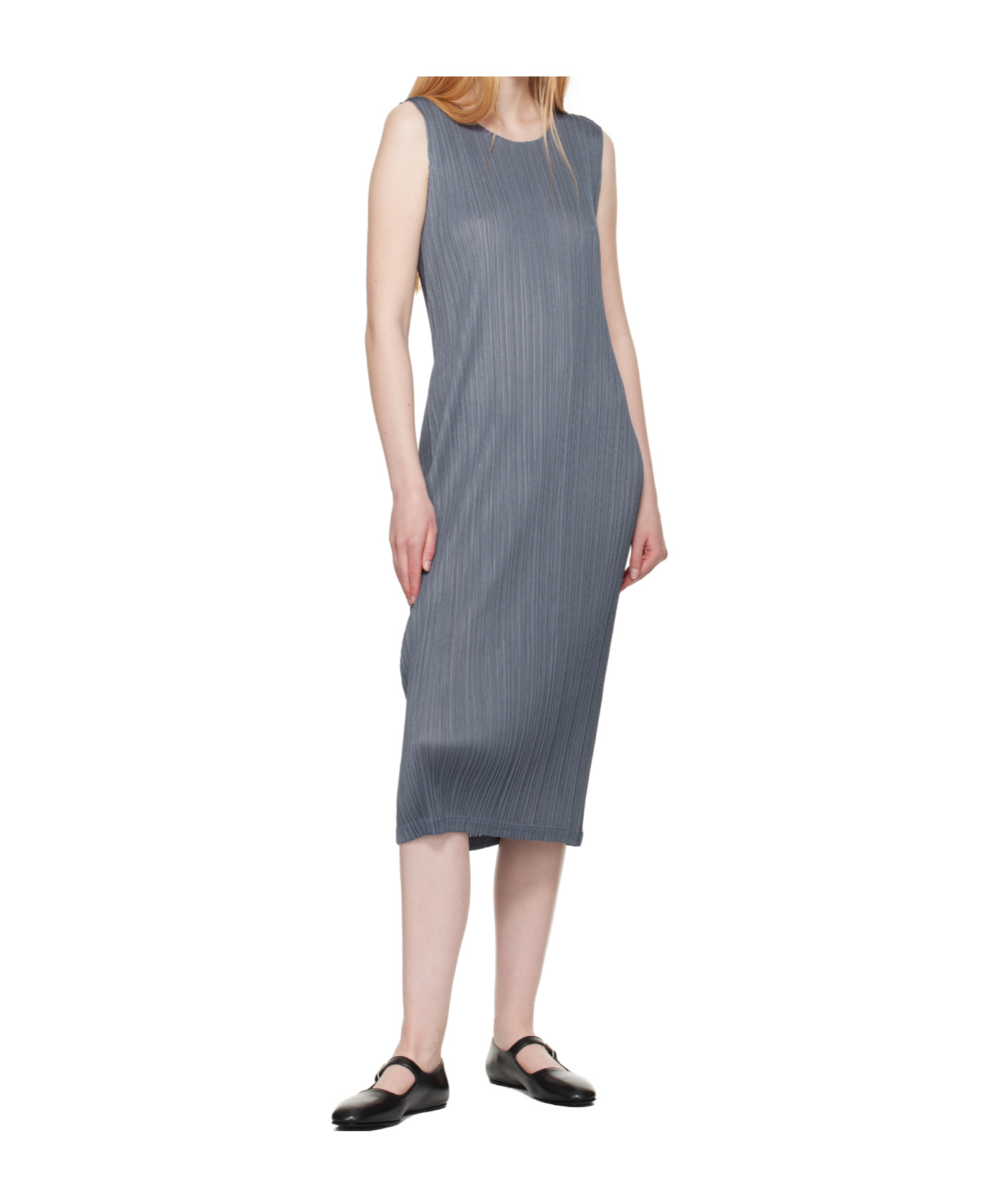 Issey Miyake Pleated Midi Dress In Blue