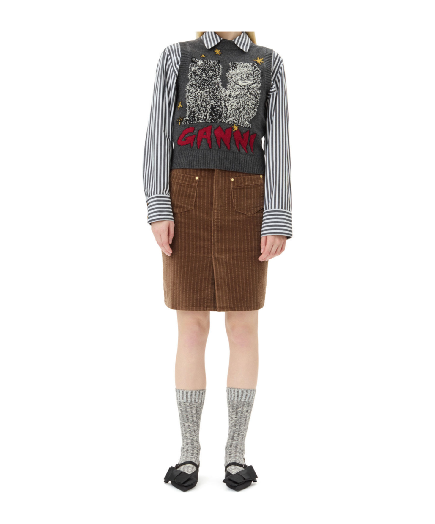 Ganni Logo Intarsia Wool-blend Sweater Vest In Black