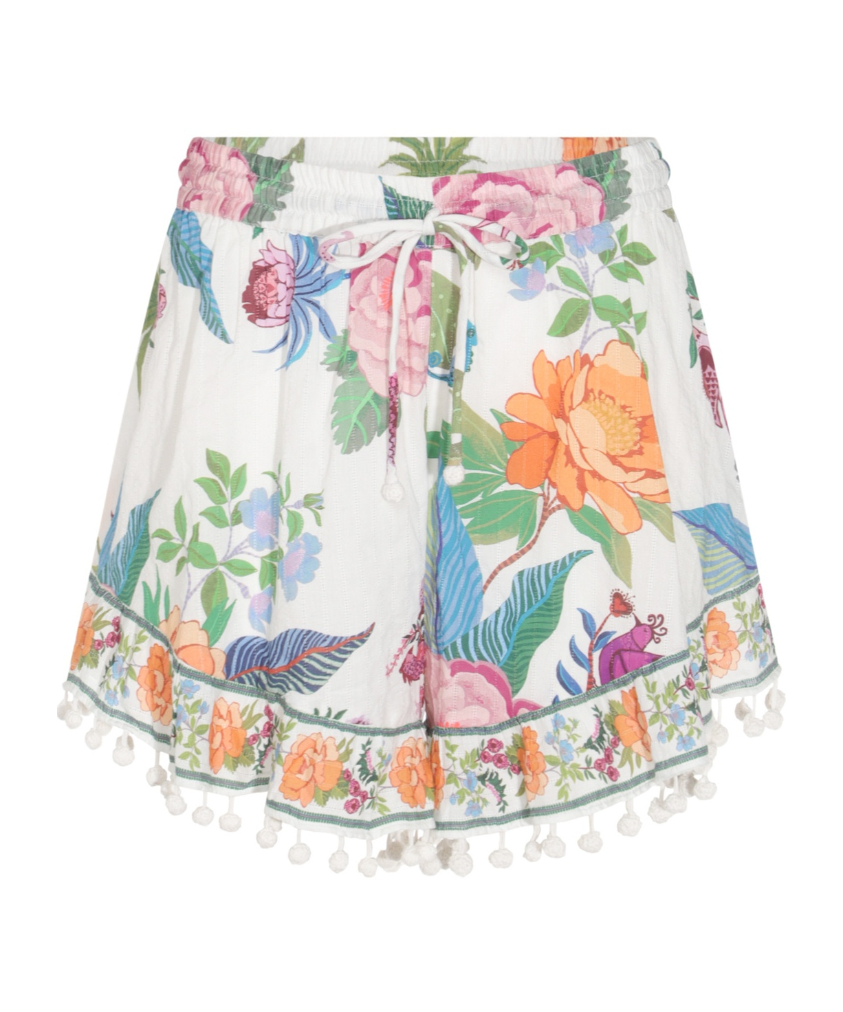 Farm Rio White Cotton Shorts In Multi-color