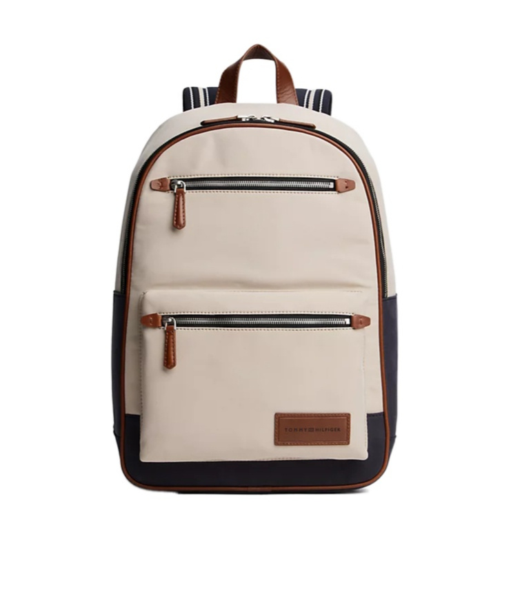 Shop Tommy Hilfiger Casual Logo Patch Backpack In Classic Beige